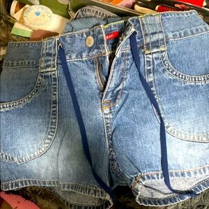 Blue Denim Shorts with Drawstring